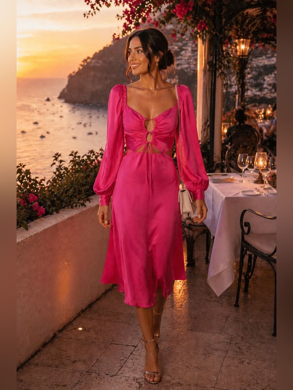 NWT Farm Rio Hot Pink Cutout Midi Dress - Sz Small 🩷 - Picture 4 of 10